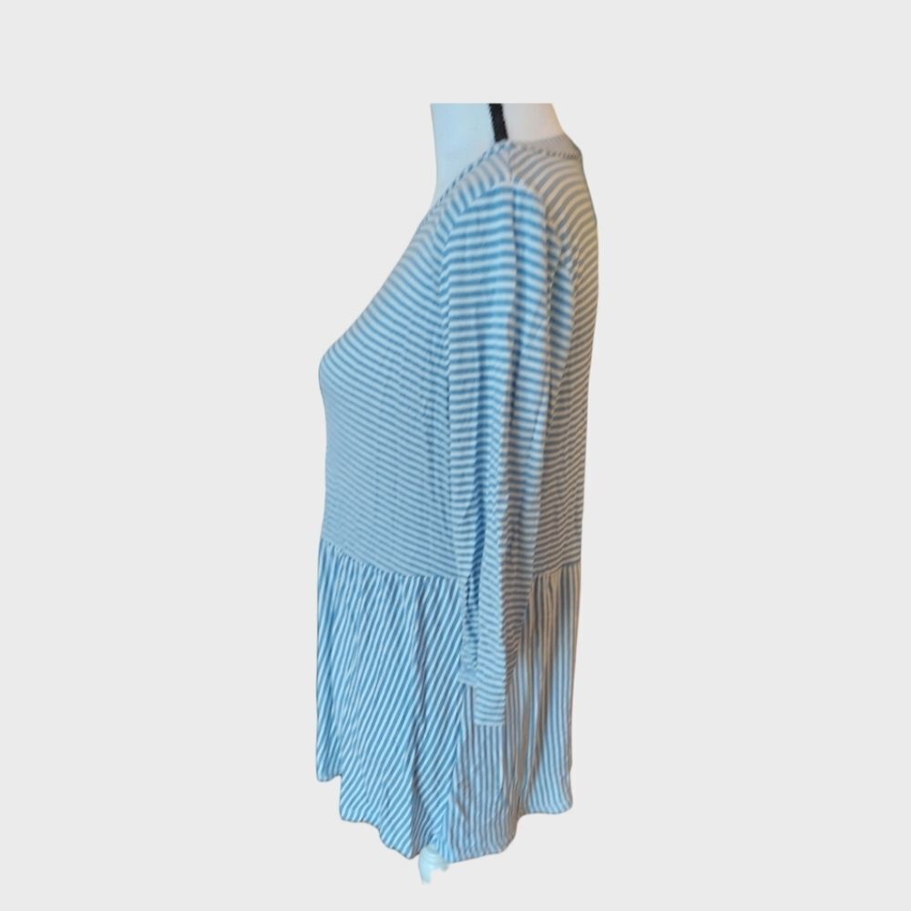 E Luna Blouse Blue And White Striped Womens Size Medium - Picture 3 of 8